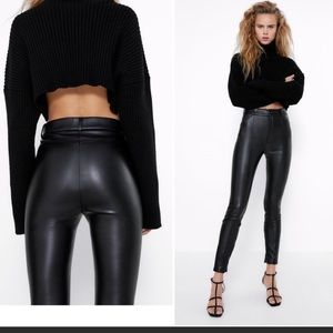 Zara black faux leather skinny pants leggings